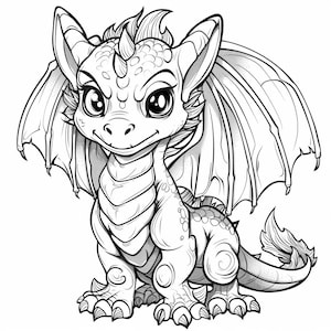 Dragon Cartoon Line Art Black and White  Bundle 1   48  Digital Line Art Ai  PNG SVG