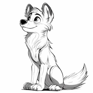 Dessin au trait dessin animé loup noir et blanc 2,32 dessin au trait numérique IA PNG SVG