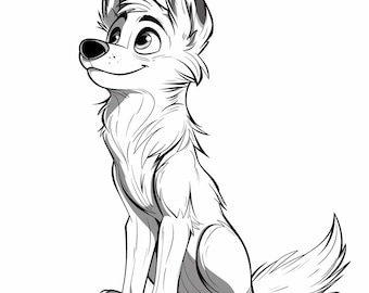 Wolf Cartoon Line Art  Black and White  Bundle 2   32  Digital Ai Line Art PNG-SVG (Digital Download)