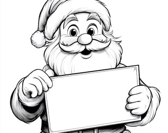 Santa holding Sign Cartoon Line art illustration  Black and White  Bundle 2   60 Digital Ai Line Art PNG-SVG (Digital Download)