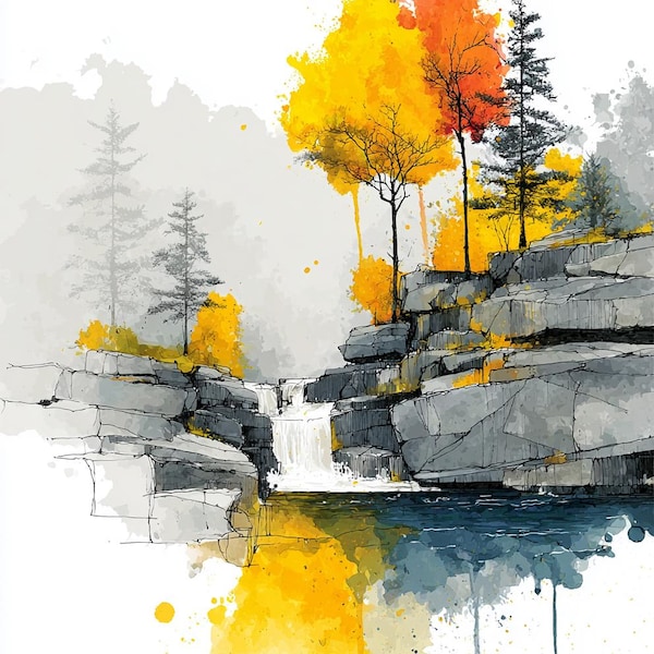 Mountain Scene WaterColor Line Art Bundle 2  12 Digital Ai Line Art PNG-SVG (Digital Download)