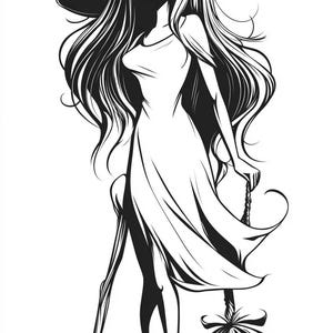 Witch Lovely Cartoon Line art illustration  Black and White  Bundle 3   72 Digital Ai Line Art   Svg-Png