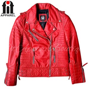 Women&#39;s Red Leather Jacket - Real Sheepskin Biker Jacket - Ladies Motorcycle Leather Jacket - Moto Style Jacket for Women - Gift For Her