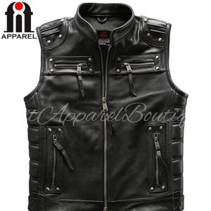 Men&#39;s Quilted Black Leather Vest - Handmade Sheepskin Biker Vest Men - Motorcycle Leather Vest Mens - Geunuine Leather Vest For Men - Gift
