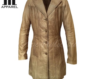 Men's Vintage Brown Leather Coat - Real Sheepskin Long Leather Jacket - Car Coat