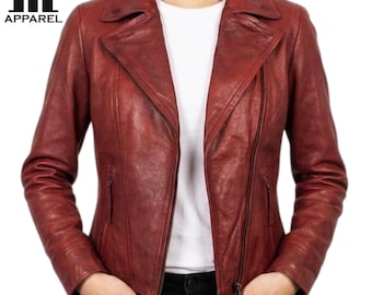 Women's Burgundy Leather Biker Jacket