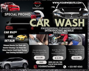 Editable Car Detailing Flyer | DIY Canva Flyer Template | Automotive Detailing Services Flyer | Car Wash Cleaning Flyer | Instant Download