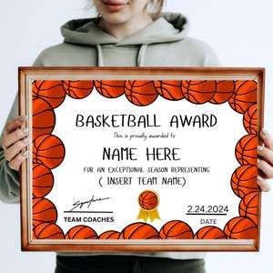 Editable Basketball Award Certificate: Printable End of Season Template (Digital Download)
