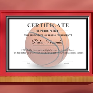 Editable Basketball Award Certificate: Printable Sports Template (Canva Digital Download)
