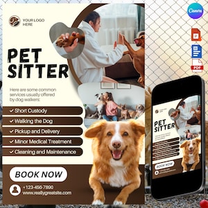 Editable Pet Sitter Flyer: Dog & Cat Ad Template (Canva, Word)