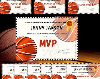 Editable Basketball Award Certificate: Team Party Printable (PDF Download)