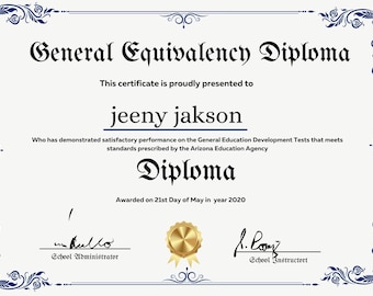 Printable GED Diploma Template, High School Diploma, School Equivalency Diploma, Editable Diploma Replica Template, Digital Download