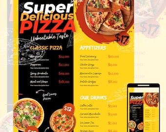 Canva-sjabloon pizzaflyer: bewerkbaar ontwerp restaurantmenu (digitale download)