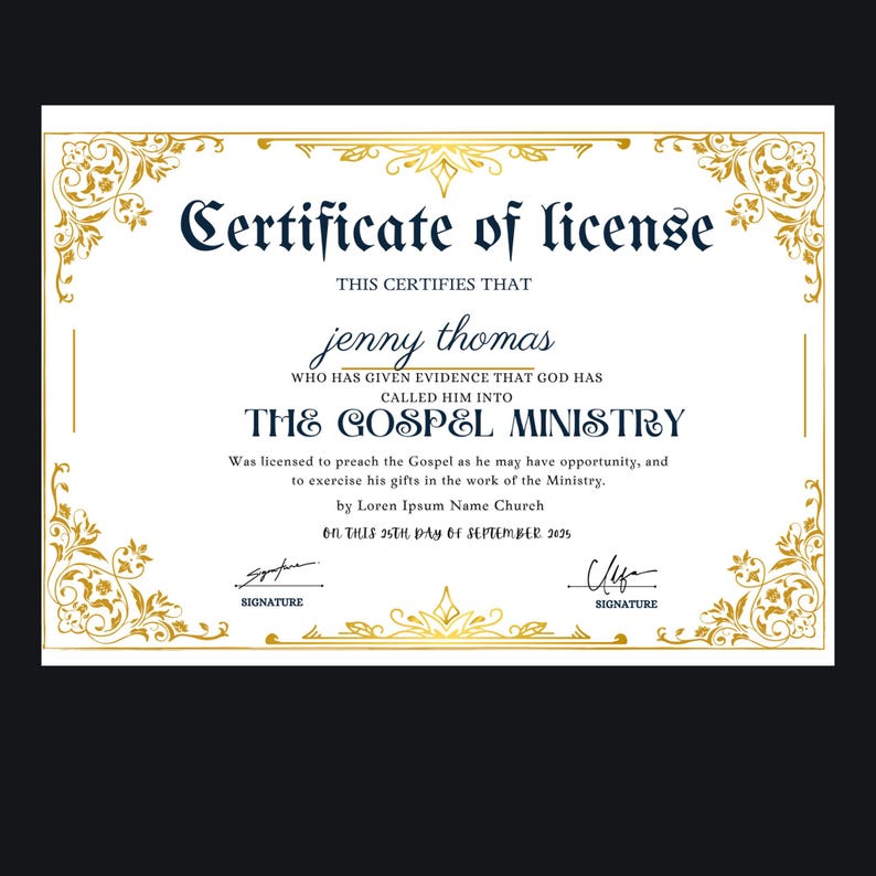Minister License Certificate: Editable License to Preach (printable ...