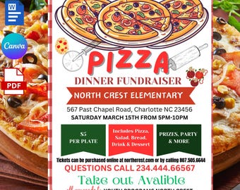 Editable Pizza Dinner Fundraiser Flyer: School PTA PTO (Digital Download)