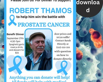 Prostate Cancer Fundraiser Flyer: Blue Ribbon Charity Event (Editable Digital Template)