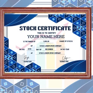 Editable Stock Certificate Template: Printable Share Certificate (11x8.5 inch)