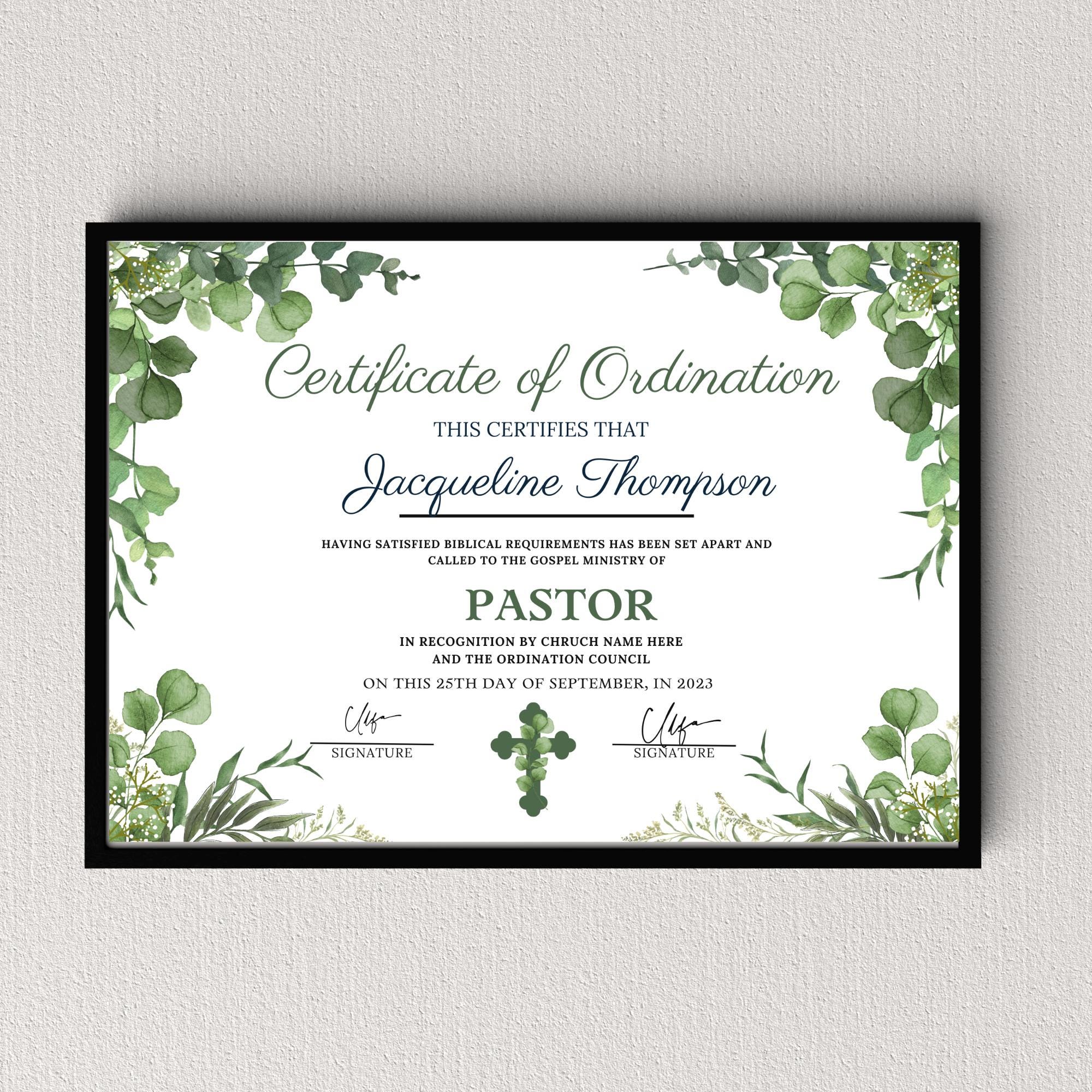 Editable Ordination Application Form Editable Certificate of Ordination Template: Gospel Ministry Form ...