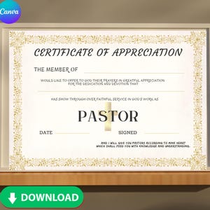Certificado de reconocimiento del pastor, certificado de nombramiento de diácono de la iglesia editable, certificado de reconocimiento de la iglesia imprimible, archivo de la iglesia