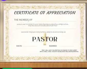 Editable Pastor Appreciation Certificate: Church Deacon Appointment (Printable)