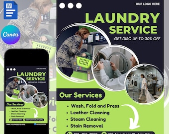 Laundry Service Flyer: DIY Template, Commercial Shop Promo (Canva & Word)