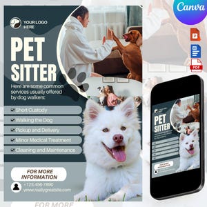 Dog Sitting Marketing flyer, Pet Sitting Tear Off Flyer, Dog Sitter Flyer, DIY Pet Care Services Flyer, Doggie Daycare Flyer,