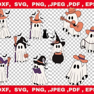 Cute Ghost svg Bundle, Halloween svg, Retro Halloween svg, Ghost Reading, Ghost svg Bundle, Cat Ghost svg, Dog Ghost svg, Spooky Season svg