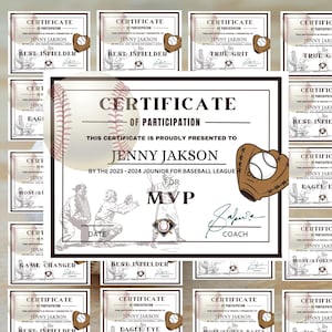 Editable Baseball Team Award Certificates: DIY End of Season Template (Canva Editable)