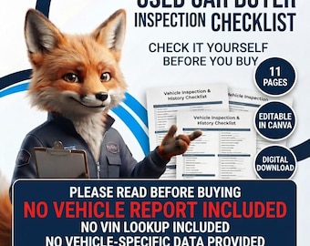 Editable Used Car Buyer Inspection Checklist, Pre-Purchase Guide (Digital Download)