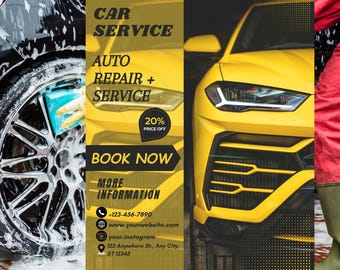 Car Detailing Flyer, Car Wash Flyer, Automotive Services, Social Media Flyer, Canva Business Template, Vehicle Service Promotion
