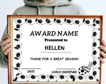 Editable Soccer Award Certificate: Printable DIY Sports Certificate (Digital Download)