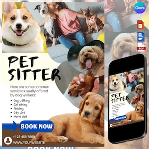 Editable Pet Sitter Flyer Template: Dog Walker, Cat Sitter (MS Word, Canva)