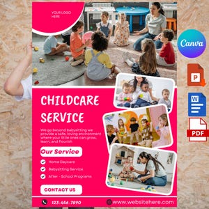 チャイルドケア フライヤー Canva テンプレート、デイケア フライヤー、ベビーシッター フライヤー、チャイルドケア ビジネス ポスター、キッズケア、チャイルドケア プロモーション ビジネス フライヤー