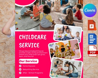 Childcare Flyer Canva Template: Daycare, Babysitting Promotion (Digital)