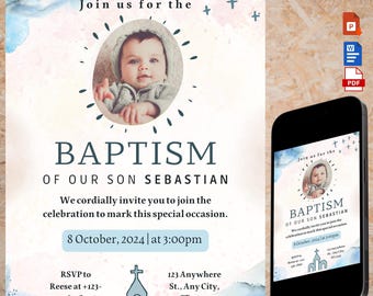 Baby Boy Dedication Invitation Template: Editable Baptism Card (Canva)