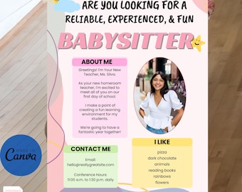 Editable Babysitting Flyer Template: Modern Nanny Ad (Canva, Digital Download)