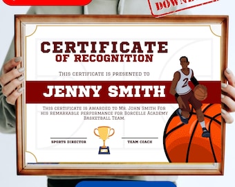 Editable Basketball Award Certificate: End of Season Printable (Digital Download)
