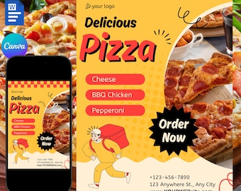 Pizzaflyerontwerp: canvasjabloon etensmenu (digitale download)