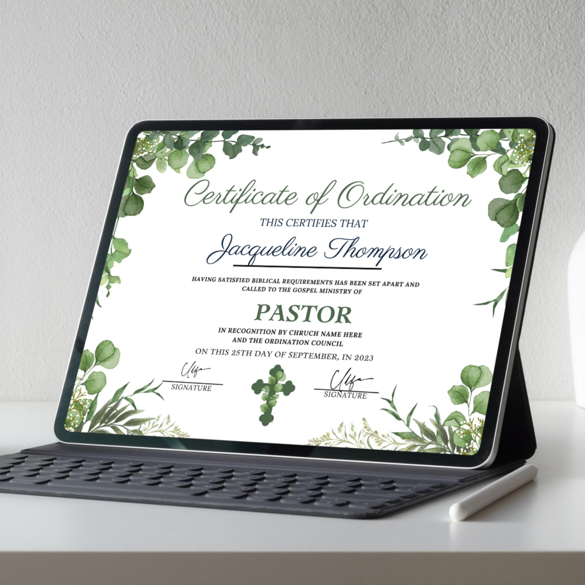 Editable Ordination Application Form Editable Certificate of Ordination Template: Gospel Ministry Form ...