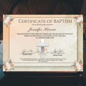 Plantilla de certificado de bautismo editable - Certificado de bautismo imprimible - Certificados de bautismo de bebé personalizados - Plantilla de Canva para iglesias