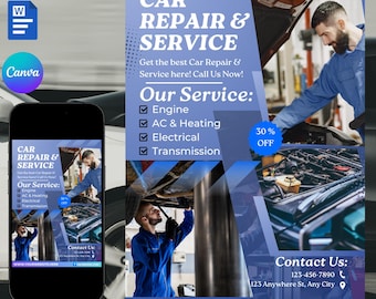 Car Repair Flyer: Editable Vehicle Service Template Social Media Flyer, Premade Business Flyer Design (canva & Word)