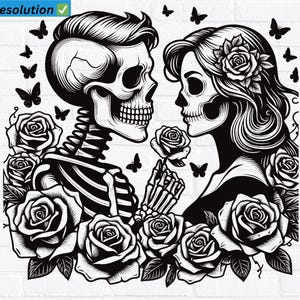 Floral Skeleton Couple SVG: Glowforge Cut File, Clipart PNG (Digital Download)