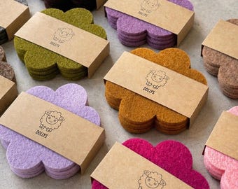Felt Coasters Set of 4 – Colorful Flower Coasters – Handmade Wool Felt Drink Coasters – Modern Table Decor – Gift Idea - Blossom