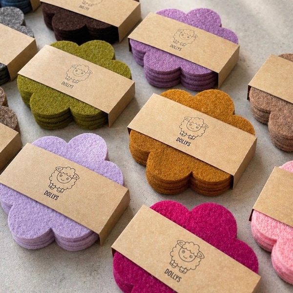 Felt Coasters Set of 4 – Colorful Flower Coasters – Handmade Wool Felt Drink Coasters – Modern Table Decor – Gift Idea