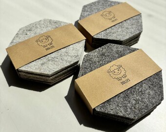 Wool Felt Coasters | Set of 4 Octagon Coasters | Scandinavian Decor | Japandi Home | Modern Drink Coasters | Housewarming Gift