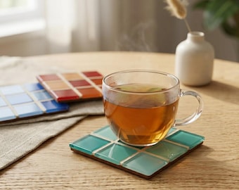 Handmade Coaster Set of 2 – Colorful Mosaic Coasters – Unique Table Decor – Housewarming Gift – Ceramic Drink Coasters
