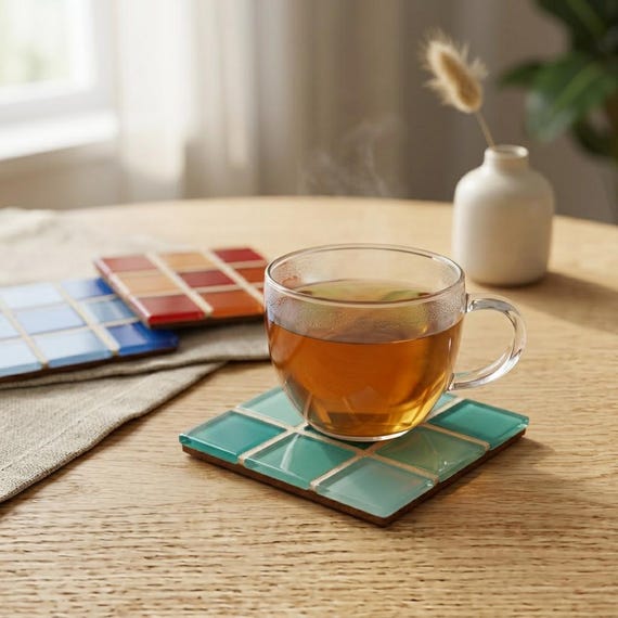 Handmade Coaster Set of 2 – Colorful Mosaic Coasters – Unique Table Decor – Housewarming Gift – Ceramic Drink Coasters