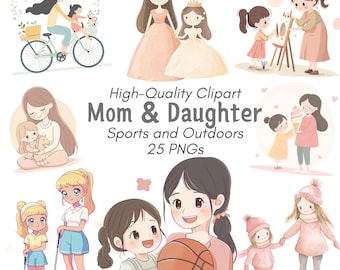 Mom and Daughter Clipart: Family PNG Graphics (Digital Download)