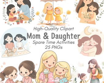 Mom and Daughter Clipart: Family PNG Graphics (Digital Download)