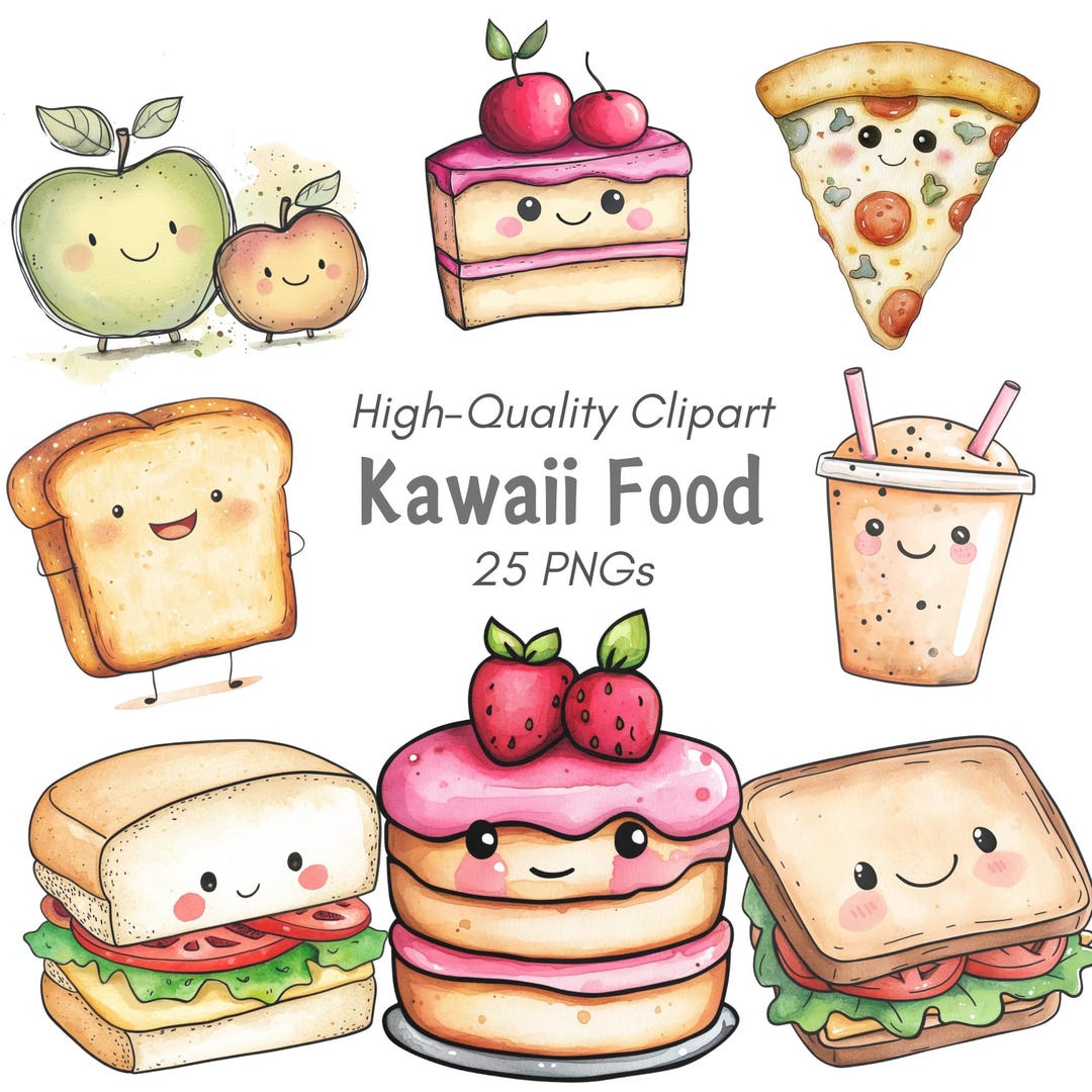 Kawaii Food Clipart, Cute Food Clipart, Kawaii Digital Sticker, Cute ...
